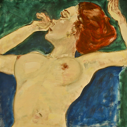 amanda-oil painting strong blu, green, and red tones